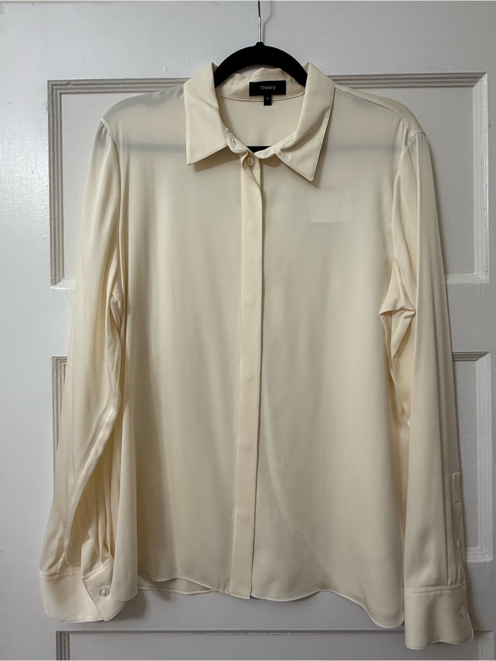 Theory Women’s Cream Button-Down Silk Shirt/ Blouse